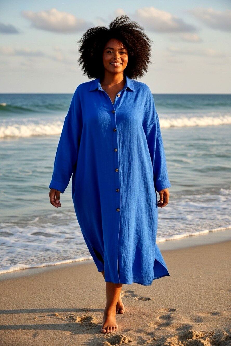 Blair NEW! womens 3X royal blue long sleeve midi top beach cover up summer